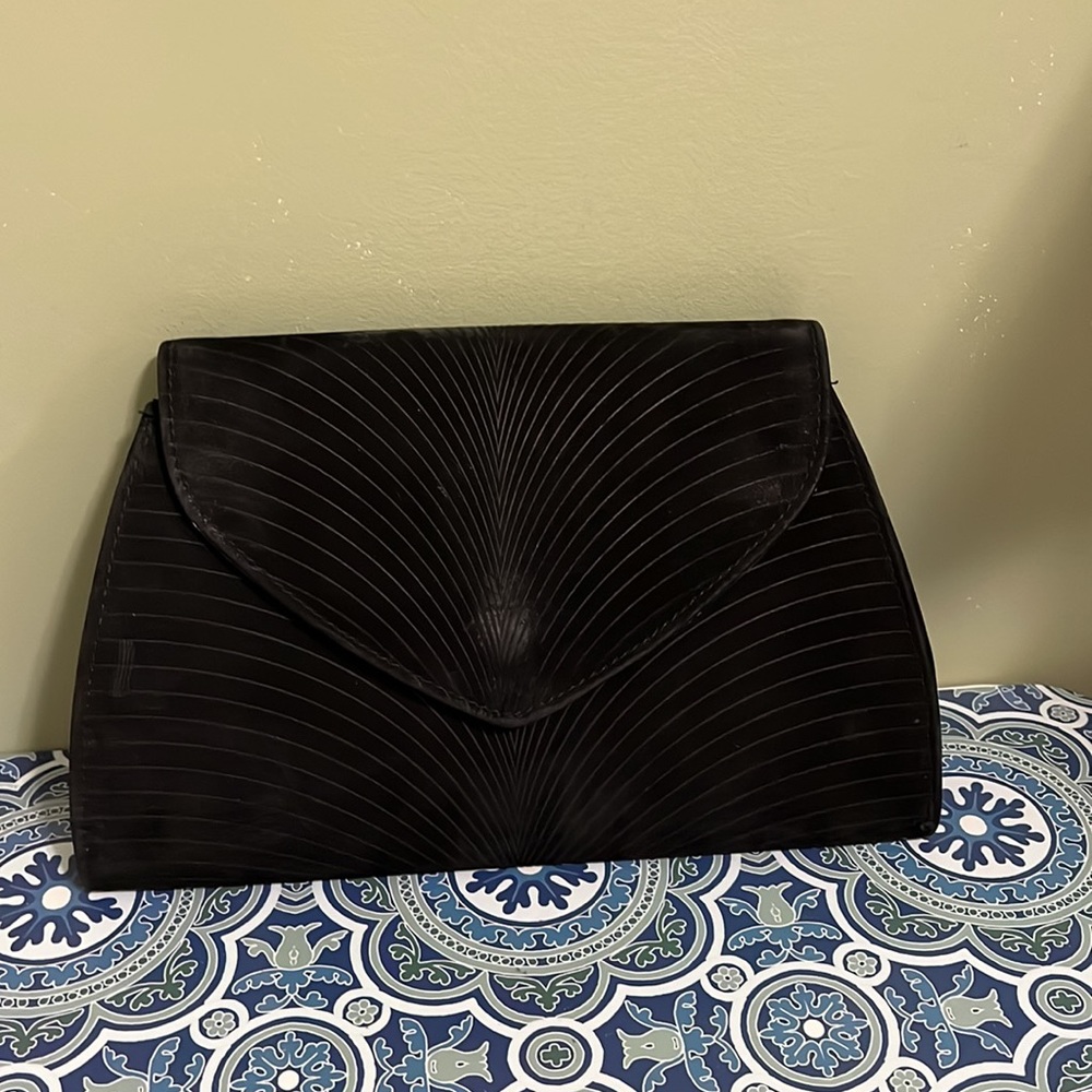 Fredrico Black Suede Clutch Purse with shoulder straps